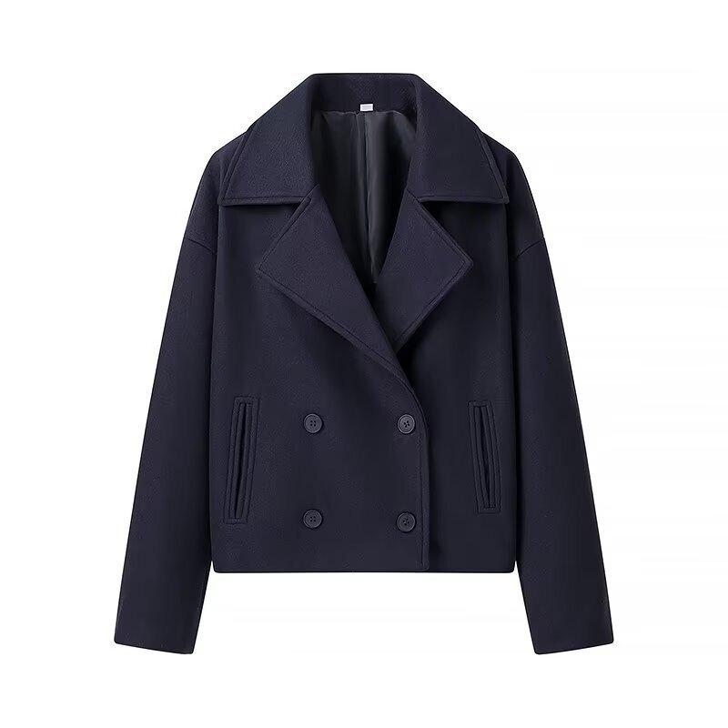 European and American French style, women's clothing, new fashionable versatile double-breasted short woolen coat