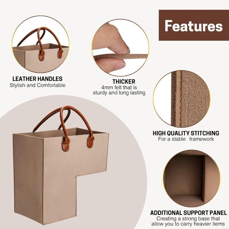 Stair Basket with Leather Handles Felt L-Shape Large Capacity Stair Step Bin Foldable Staircase for Clothes