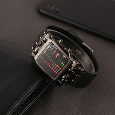 Unisex Square Style Cool Colorful LED Digital Watch Binary Wrist Black