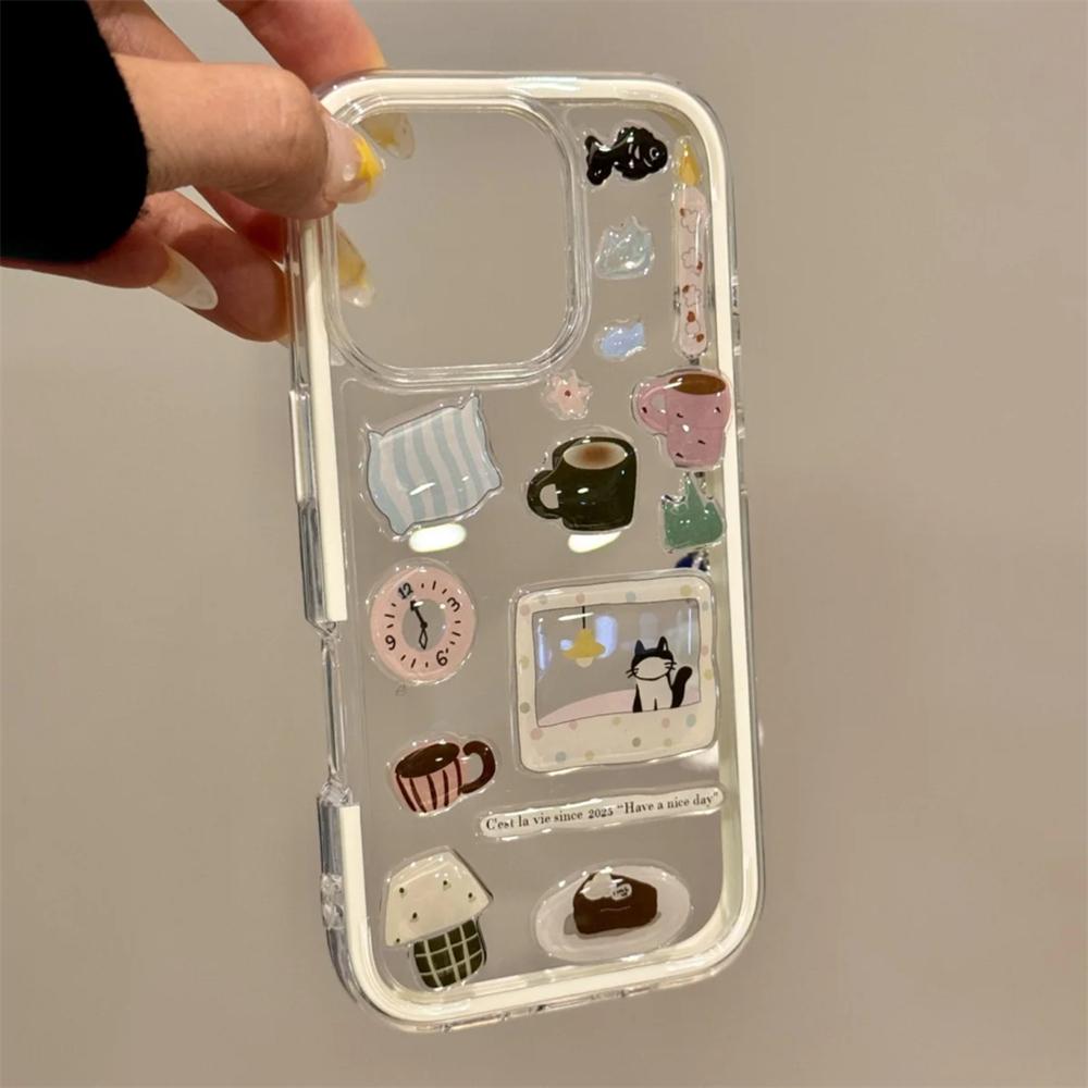 DIY Cute Funny Illustration Transparent Phone Case For iPhone 16 15 14 13 12 11 Pro Max Clear Lovely Pendsnt Shockproof Cover