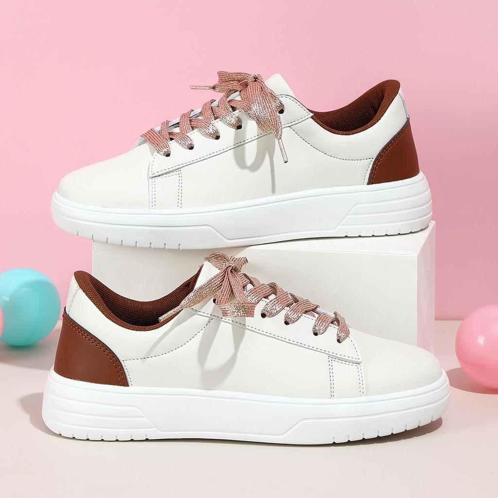 Lace-up White Shoes Casual Sneakers for Women PU Leather Walking Shoes Breathable Daily Flats Men Casual Sports Shoes Waterproof