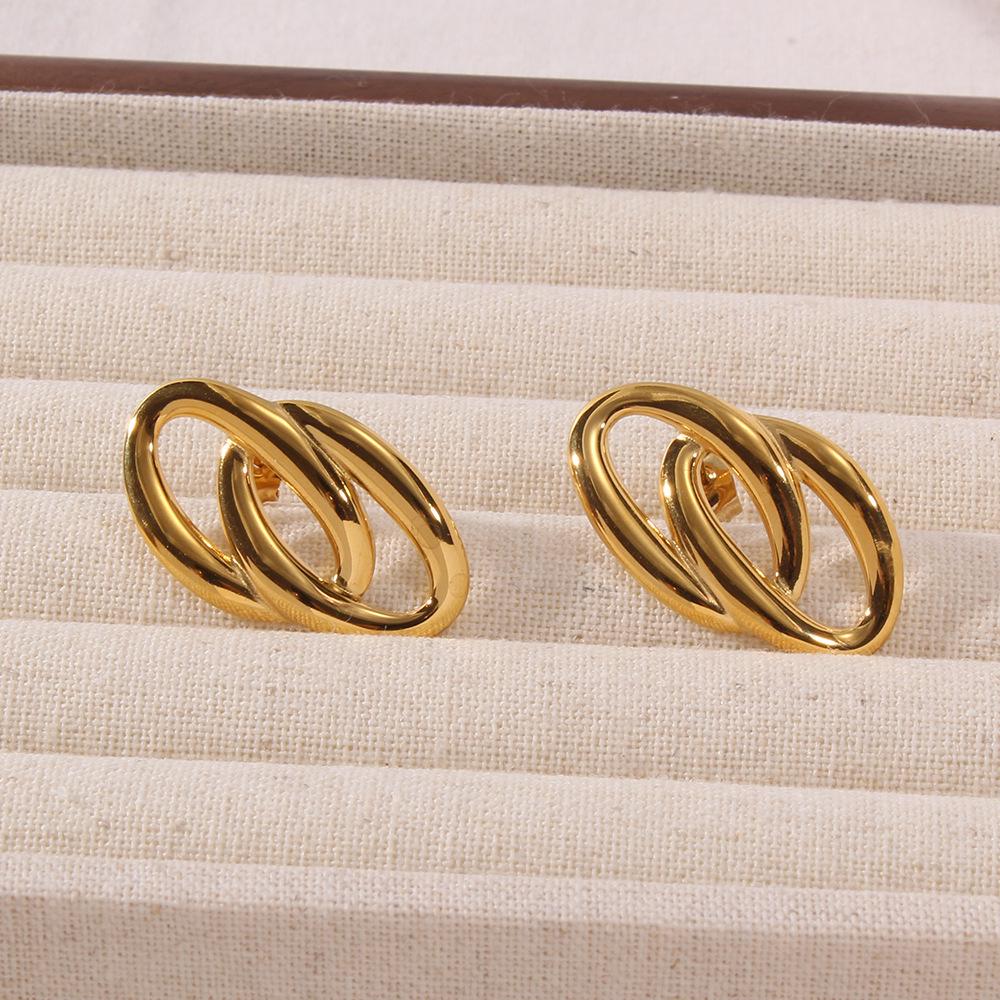 Trendy Geometric 18K Gold Double Ring Earrings for Women