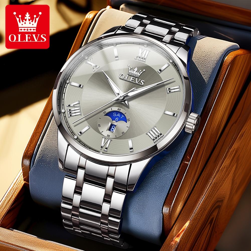 OLEVS Mode Business Herren Armbanduhr Leuchtend Solides Edelstahlarmband Wasserdichte Quarzuhr