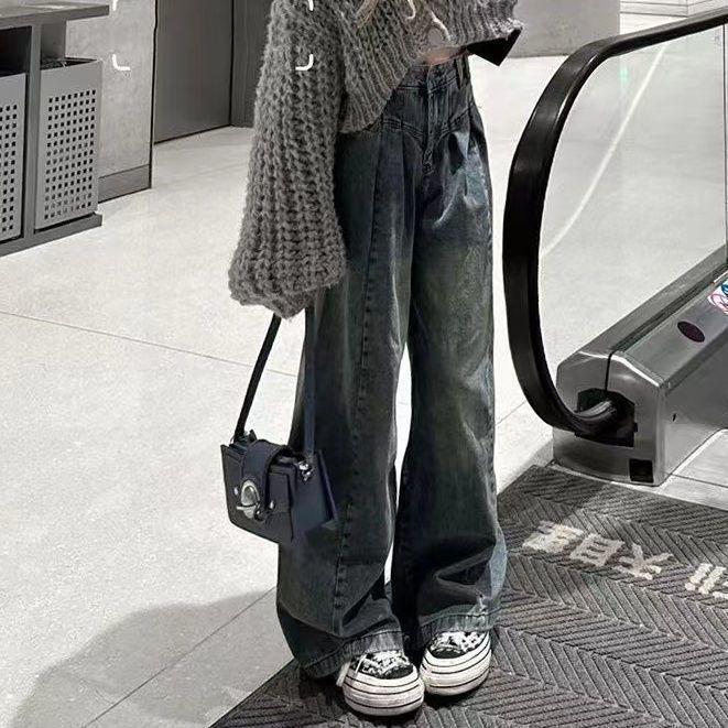 2025 Spring Plus Size Women's Korean Style Three-Piece Set – Knitted Cardigan, Vest, and Denim Wide-Leg Pants