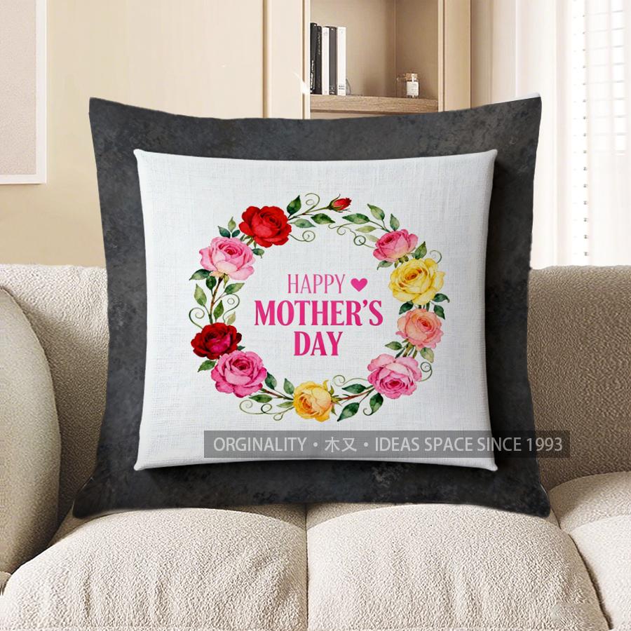 Home Decor Happy Mother'S Day Floral Wreath Pillow Pattern Cushion Cover Suitable For Sofa Bedroom Car Pillow Cover