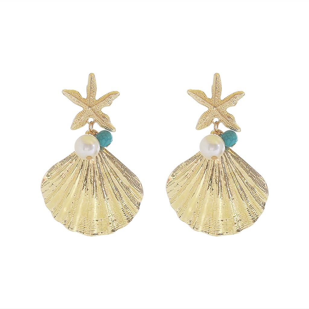 E11111 Personalized Beach Style Earrings Retro Exaggerated Metal Earrings Versatile Creative Shell Starfish Earrings