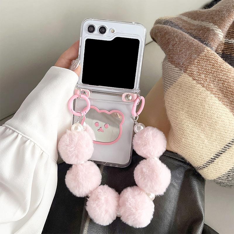 Transparent Zflip6 Flip Phone Case for Findn2flip Plush Handheld Bear Mirror Folding Protective Cover