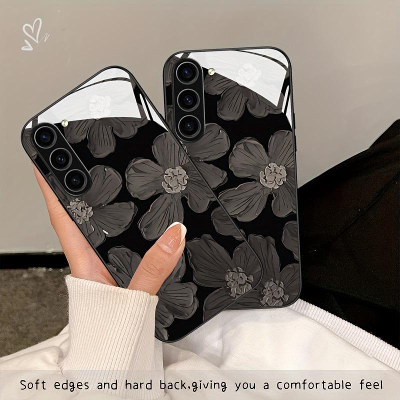 Flower Patterned Glass Phone Case Suitable for Samsung Galaxy S26 S25 S24 S23 S22 S20 FE/Ultra/Plus5G Anti Drop Back Cover