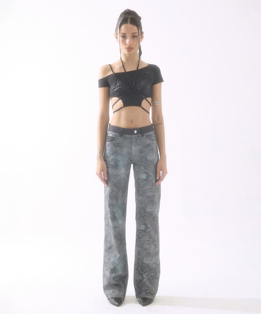 BADEE Printing Twill Pants Black Paisley