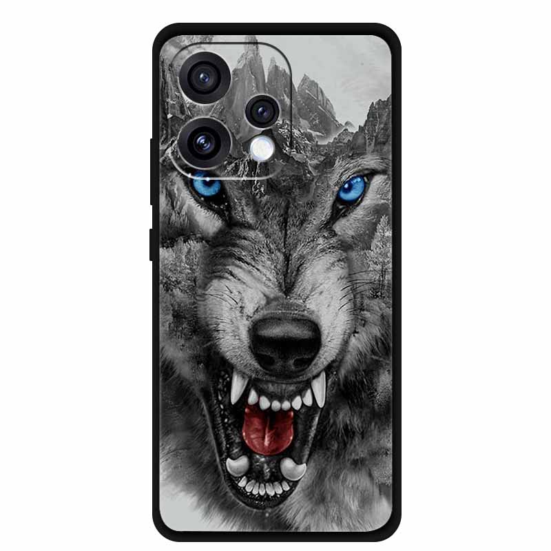 For Oppo Reno15 5G Case 6.59" Cute Cat Balck Edge Soft Silicone Wolf Phone Back Cover For Oppo Reno 15c 5G Protective Lion Funda