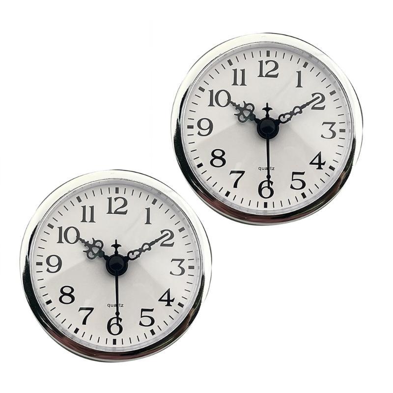 Miniature Quartzs Clock Insert 80mm Round Face Arabic Numerals Silver Trim Clock Head for Home and Office Crafting Use