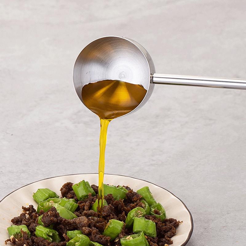 304 Stainless Steel Hot Oil Spoon Long Handle Extended Handle Soup Spoon Small Size for Hotpot Soup Kitchen Cooking Tools