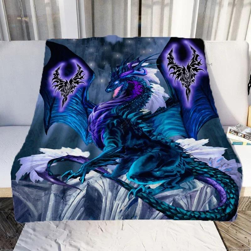 Cartoon Dragon Art Throw Blanket Super Soft Flannel Couch Cover Cozy Animal Pattern for Mattress Sheet