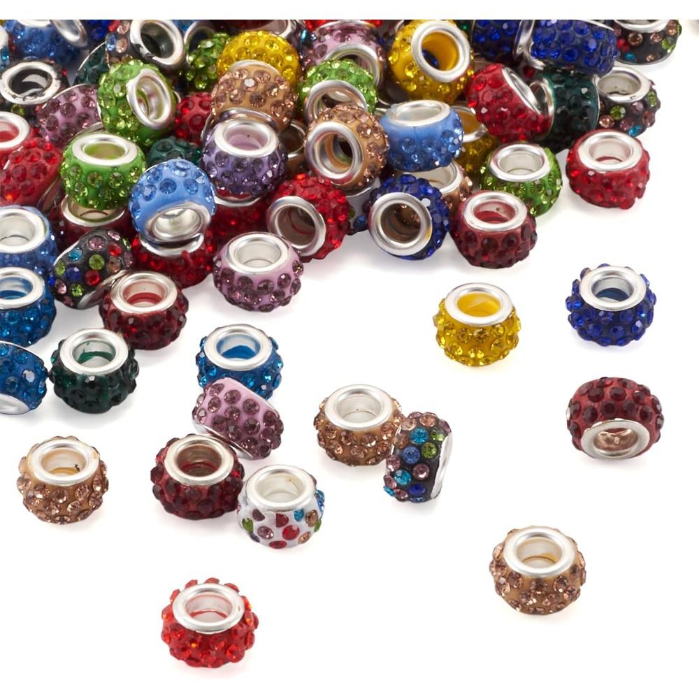 

Красочные европейские бусины с большими отверстиями из полимерной глины, хрустальные подвески-разделители, подходят для цепочек-змей с металлическим браслетом, ожерельем, изготовление ювелирных изделий 150pcs разноцветный
