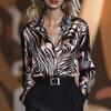 2025 Women's Fashion Satin Shirt: Abstract Animal Print, Slim Fit, Long Sleeve, European & American Style.