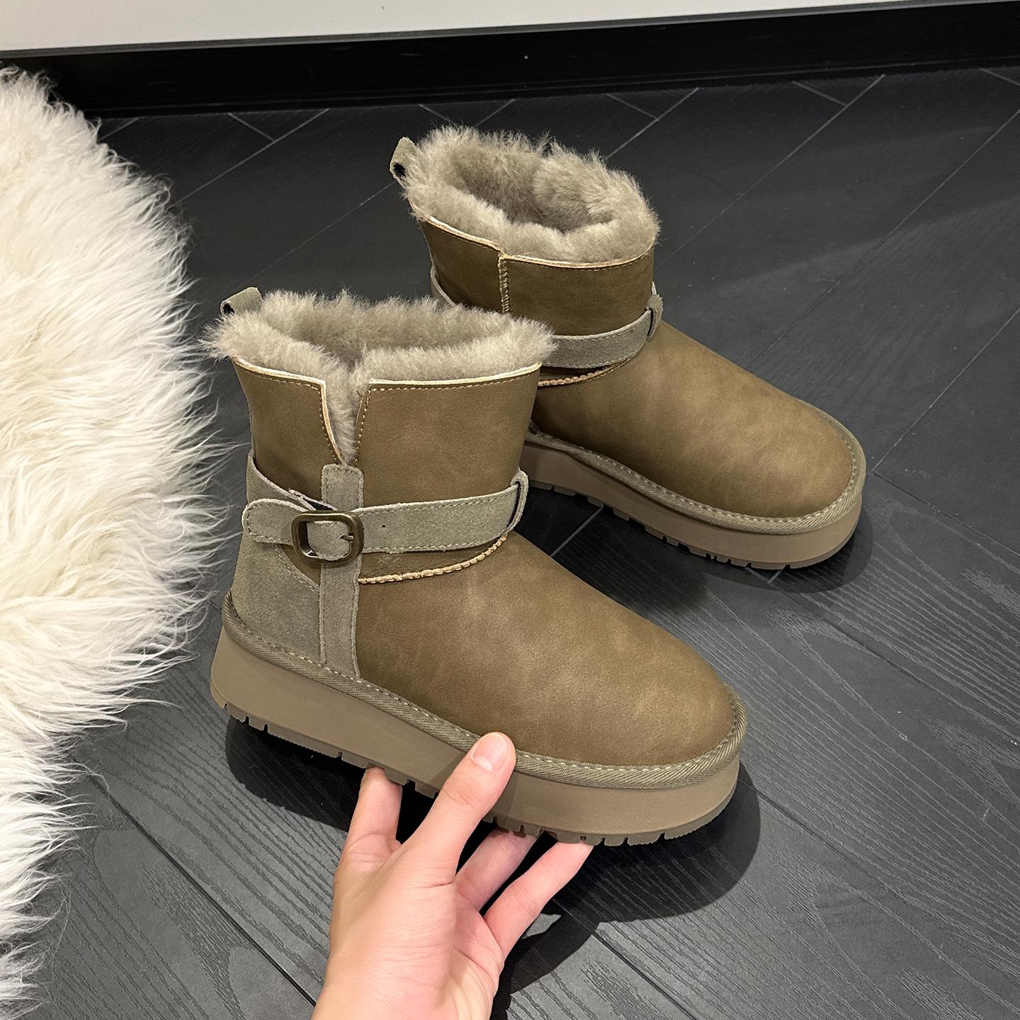 

Флисовые утепленные зимние ботинки женские 2025 новые зимние увеличивающие рост кожаные водонепроницаемые короткие теплые хлопковые ботинки 40 серый