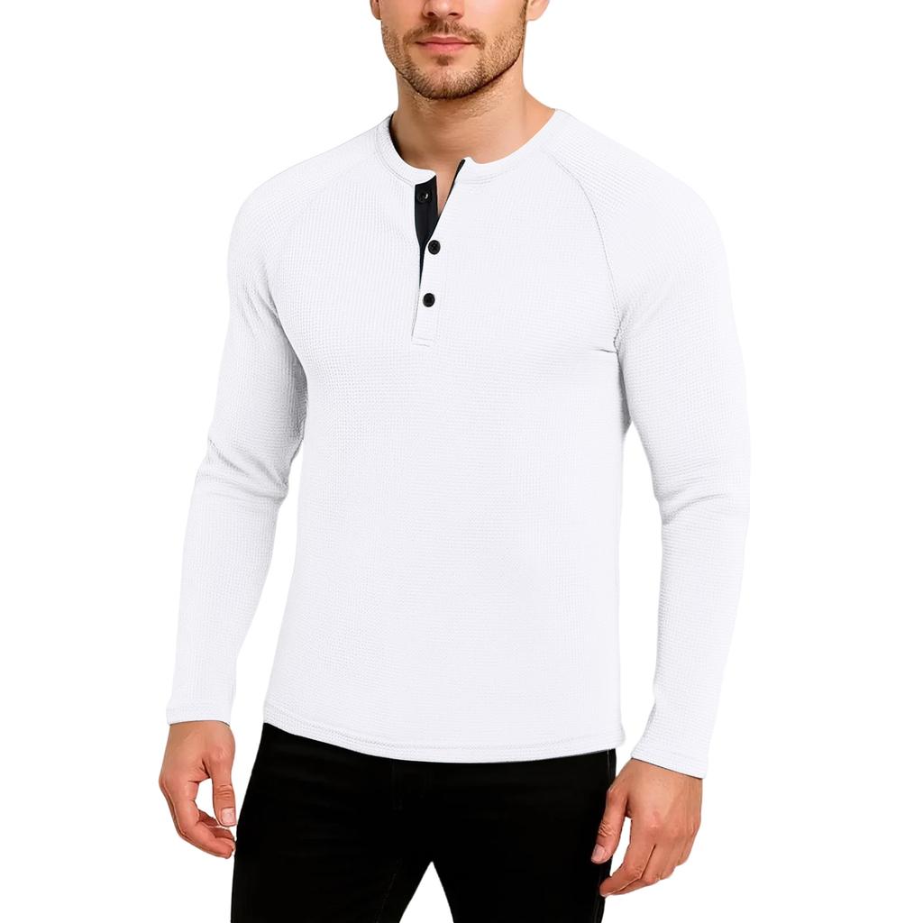 Men's Casual Solid Color Buckle Quick Dry Shoulder Long Sleeved