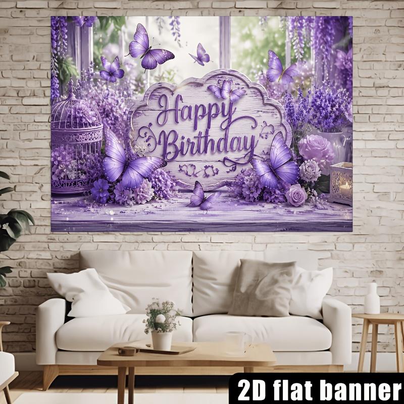 2D Flat Purple Butterfly Happy Birthday Theme Banner Made with For Home Party Indoor Outdoor Party Birthday Party Decor Wall Decor Photo