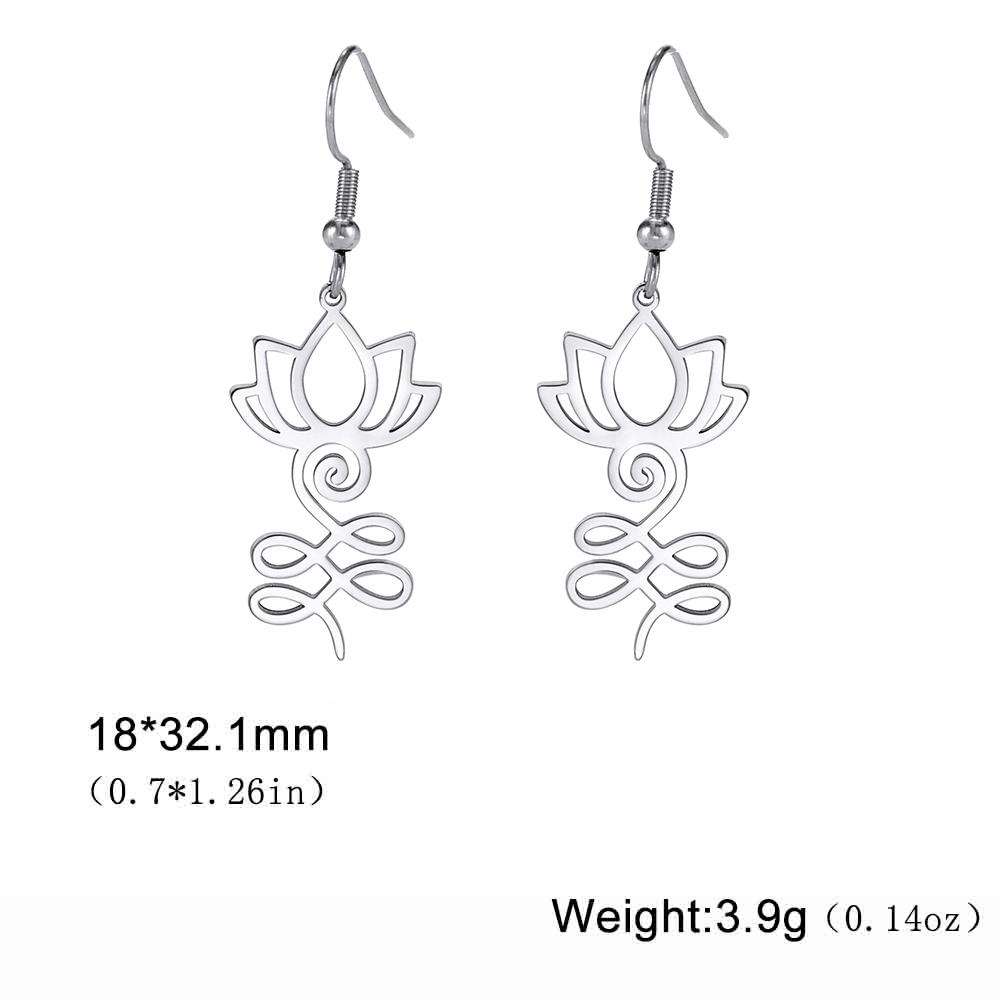 Teamer Yoga Lotus Flower Dangle Earrings Stainless Steel Unalome Pendant Earrings Women Buddhism Bohemian Spiritual Jewelry Gift