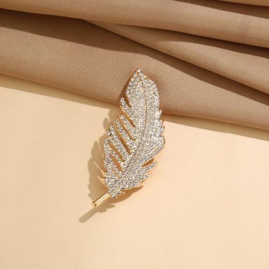 Feather Design Brooch Pin for Women, Rhinestones Inlaid Brooch Pin for Dress, Coat, Shawl, Versatile Accessory for Mother, Wedding