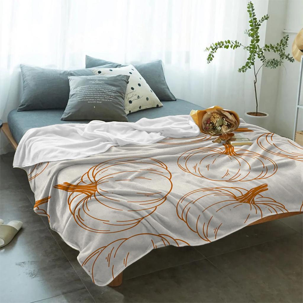 Autumn Line Pumpkin Texture Throws Blankets for Sofa Bed Winter Soft Plush Warm Sofa Throw Blanket Holiday Gifts