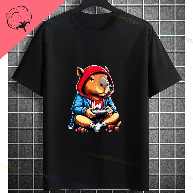 Funny Gamer Capybara Graphic Tshirt Cool Black Casual Tee With Fashion Glasses  Video Game Controller Design For All Seasons