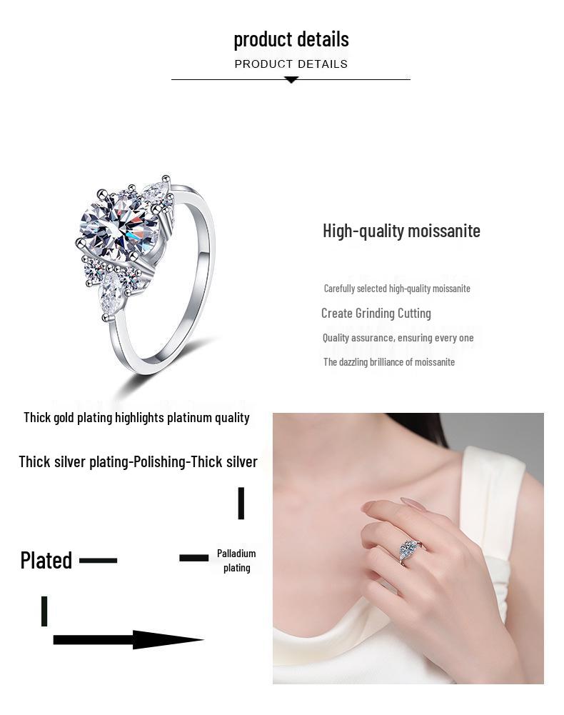Luxury Women's Oval Moissanite Sterling Silver Ring - Exquisite High-End Festival Gift