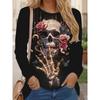 Women's Autumn and Winter 3D Printed Crew Neck Long Sleeve T-Shirt Fashion Versatile Trend Breathable Casual