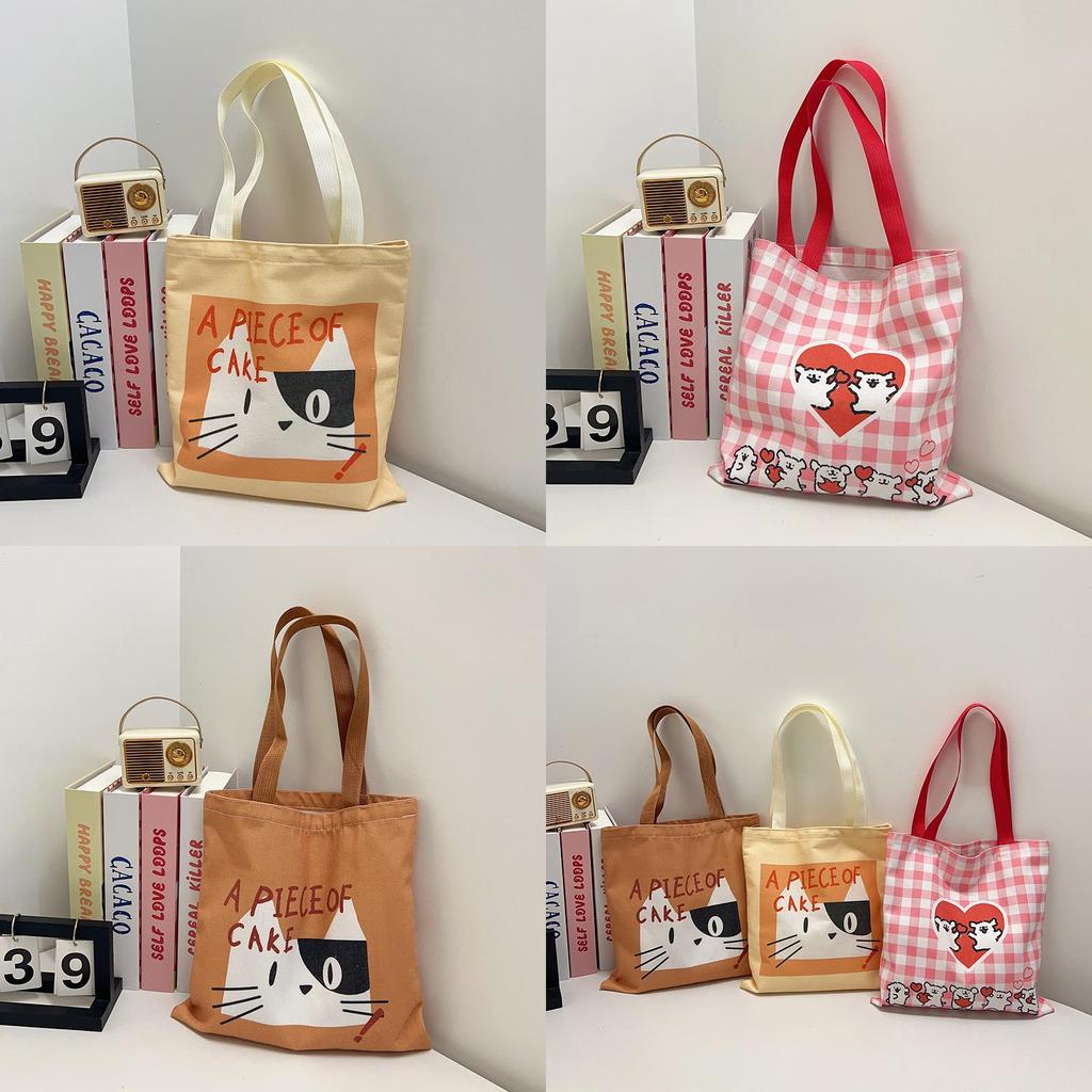 Cute Cat And Maltese Checkered Pattern Student Casual Canvas Bag For Student And Commuter