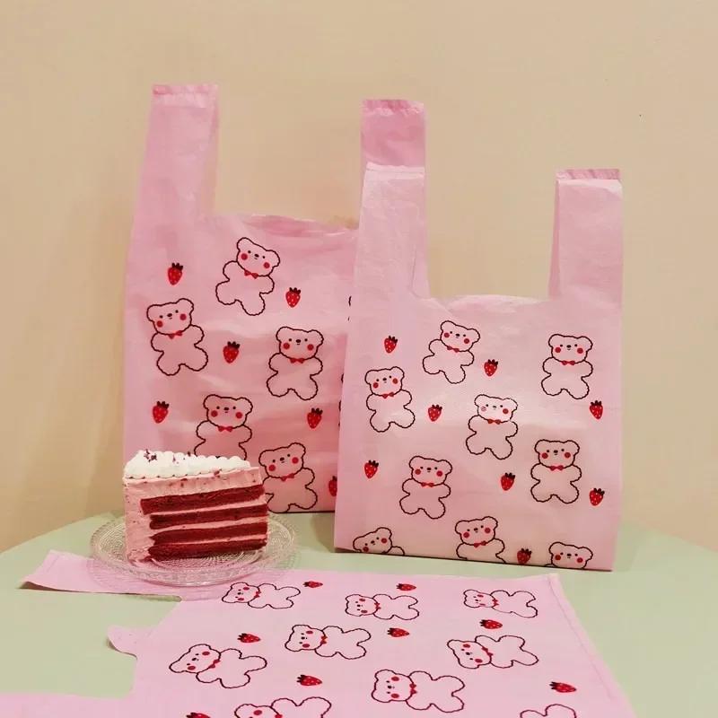 Little Bear Vest Plastic Tote Bags Restaurant Takeaway Dessert Food Packaging Bag Shop Shopping Gift Ornaments Storage Packing