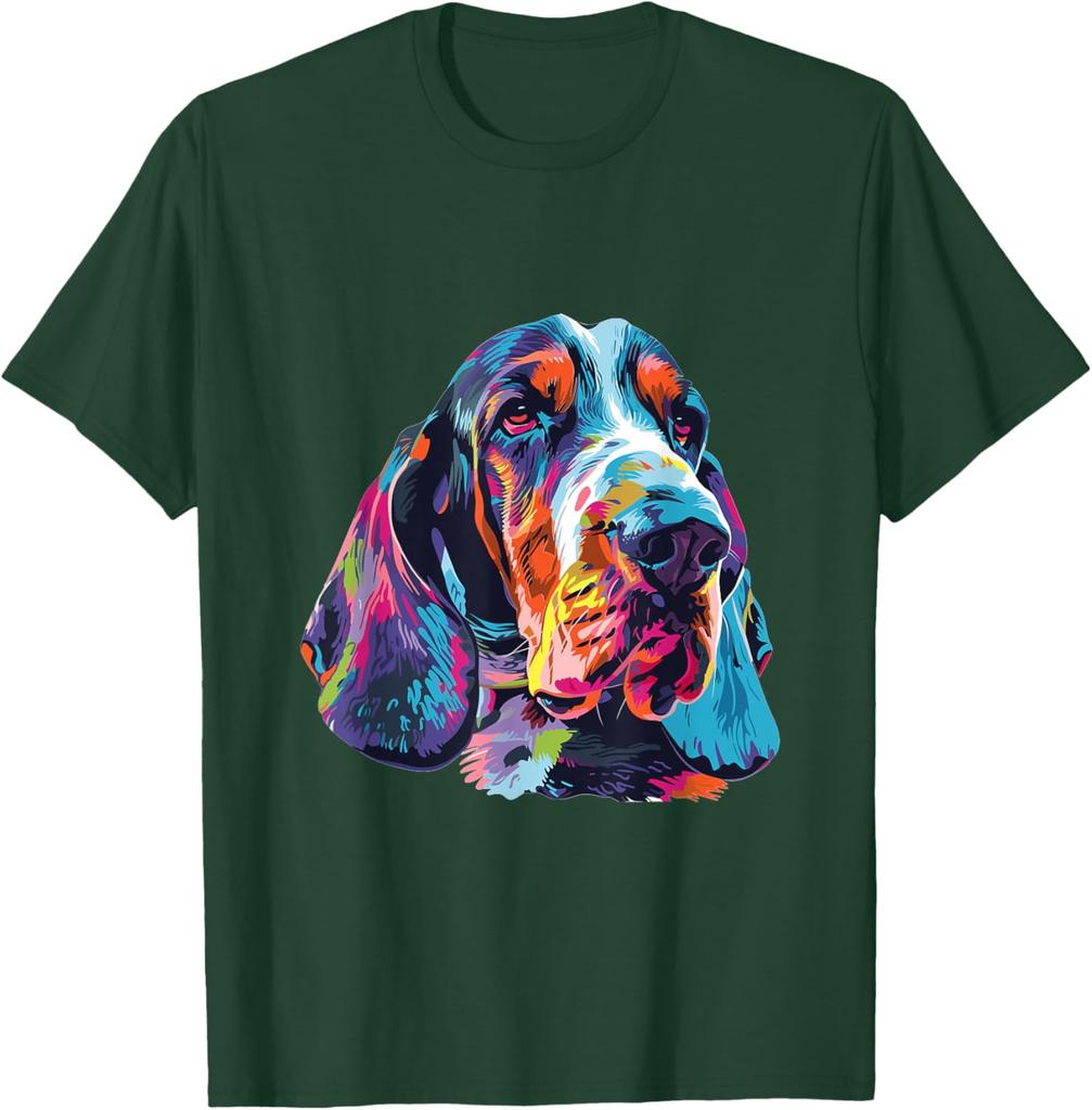 Basset Hound Colorful Pop Art Graphic T-Shirt Men Women Casual Cotton Crew Neck Tee