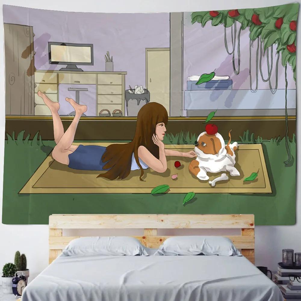 Wanddekoration Zuhause Wandteppich Cartoon Süßes Mädchen Hintergrund Hängestoff Büro Wohnzimmer Wandteppich