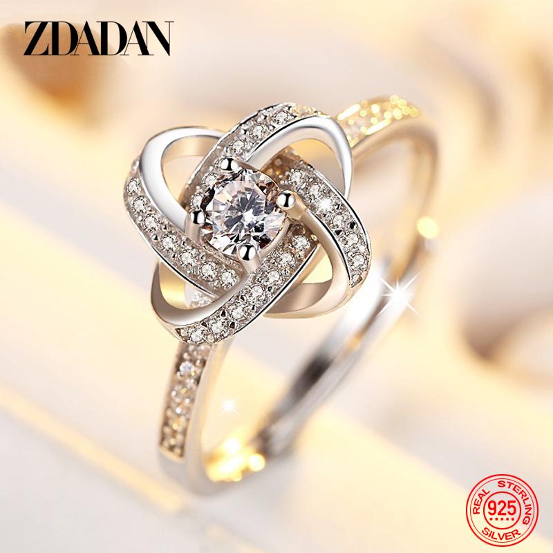 

925 Sterling Silver Geometric Zircon Ring for Women Fashion Wedding Engagement Jewelry Party Gift Resizable