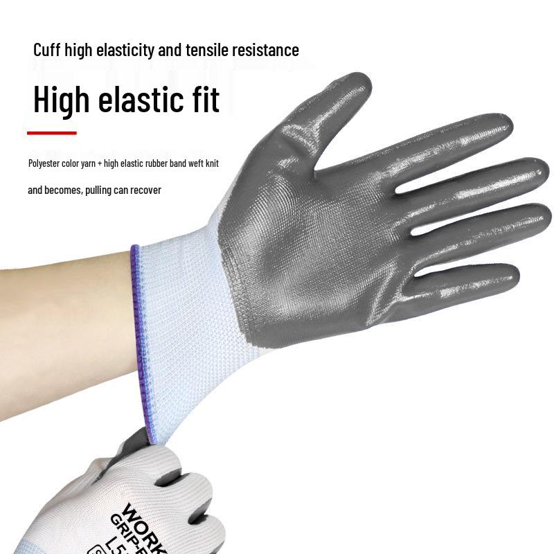 Nitrile-Coated Anti-Slip Nylon Gloves, Thickened, Breathable, and Wear-Resistant for Safety