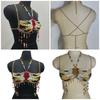 Womens Exotic Colorful Beads Tassels Halter Neck Bra Chain Crop Top Hollowed Body Jewelry Chest Chain for Beach Festival