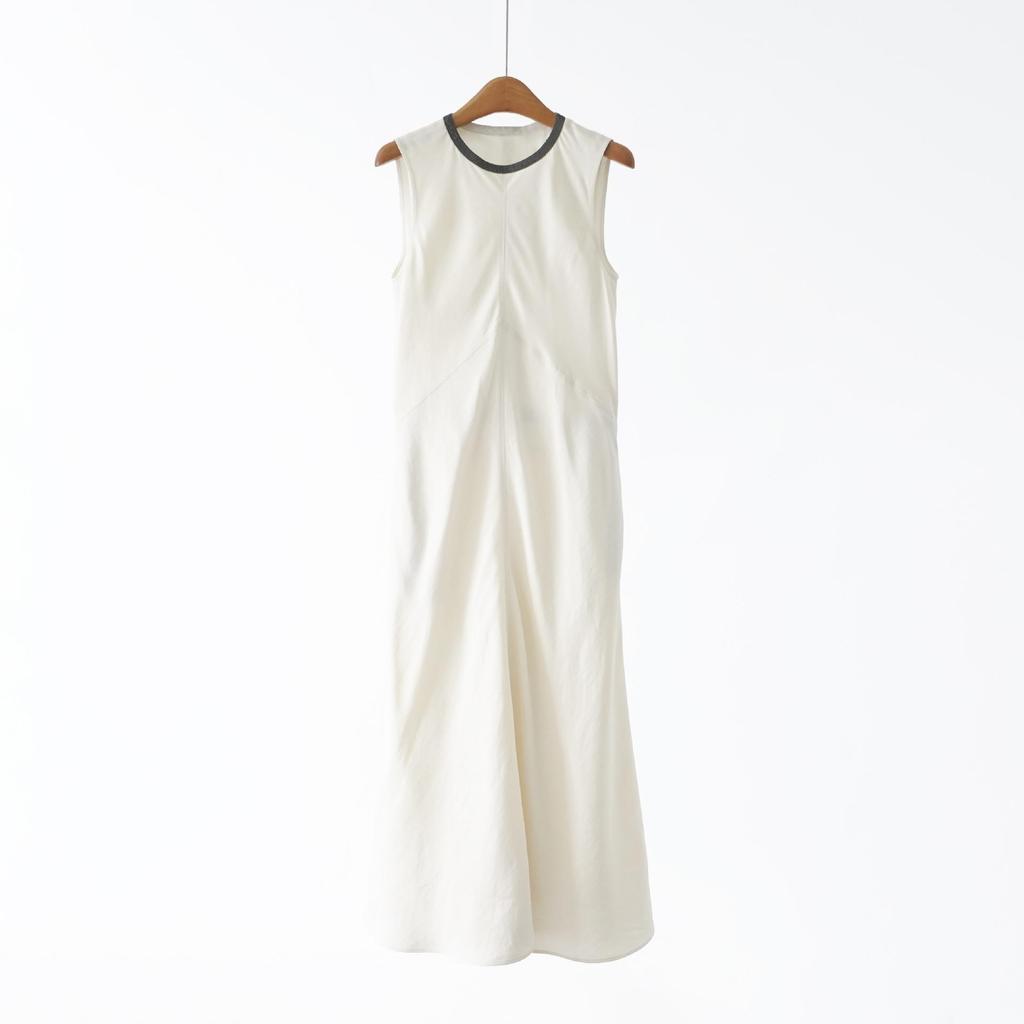 BC~26 Frühling/Sommer Perlenbesetztes Rundhals-Ärmelloses Französisch Elegantes Weste-Langes Kleid für Damen