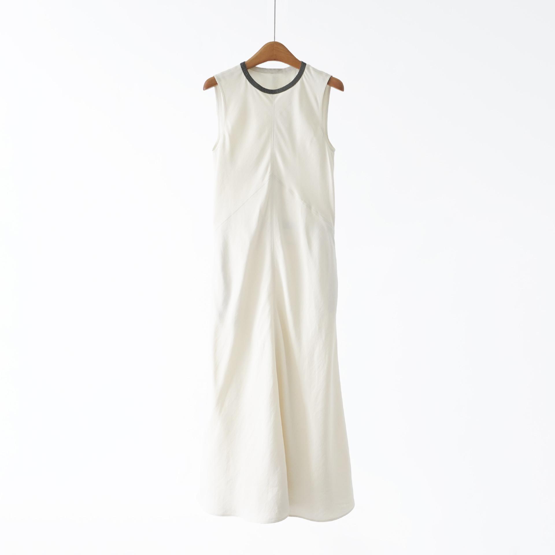 

BC~26 Spring/Summer Beaded Round Neck Sleeveless French Elegant Vest Long Dress for Women XS миндальный/бежевый