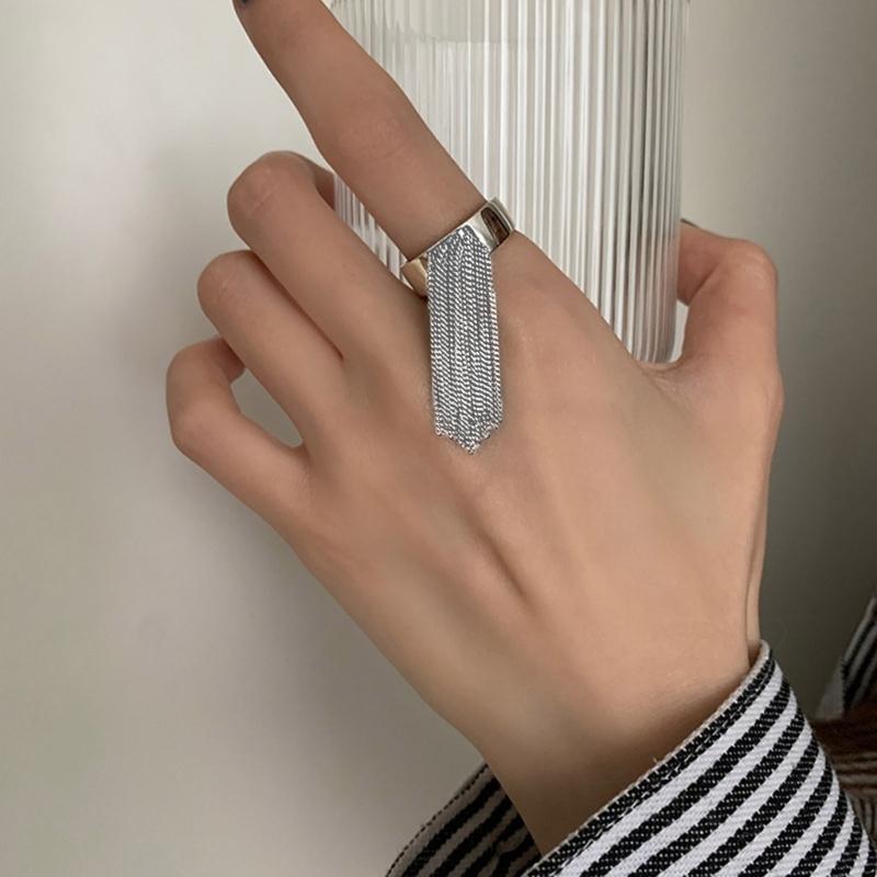 Silver Color Simple Geometric Multilayer Tassel Handmade Opens Ring for Women Men Fashion Personalized Party Jewelry