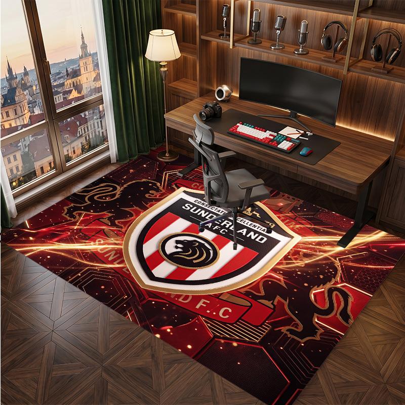 Sunderland Football Print Crystal Velvet Rug, Comfortable Water Absorbent Non Slip Indoor Floor Carpet