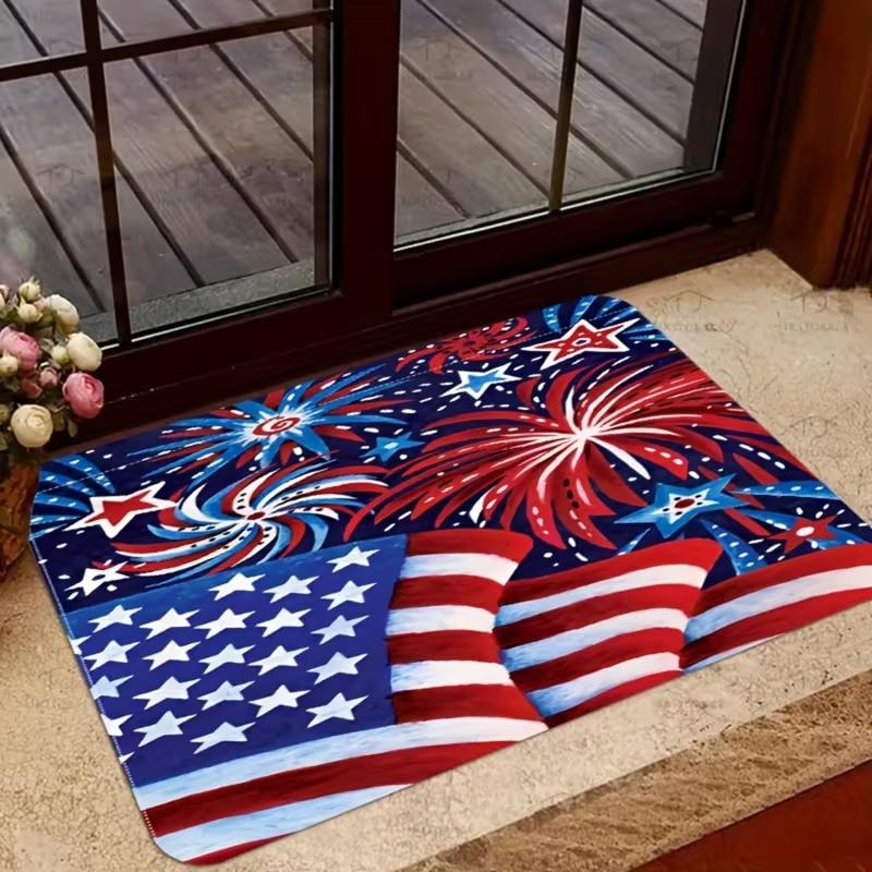American Holidays Theme Door Mat Patriotic Stars Stripes Welcome Entrance Rug Soft Non-Slip Welcome Mat for Indoor Outdoor Decor