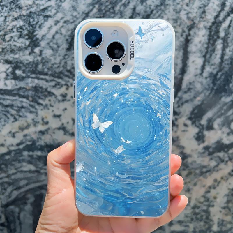 Blue Butterfly Ocean Waves Phone Case For iPhone 14 13 12 11 Pro Max 16 15 Pro Max 13 Mini 16 15 14 Plus Shockproof Laser Covers