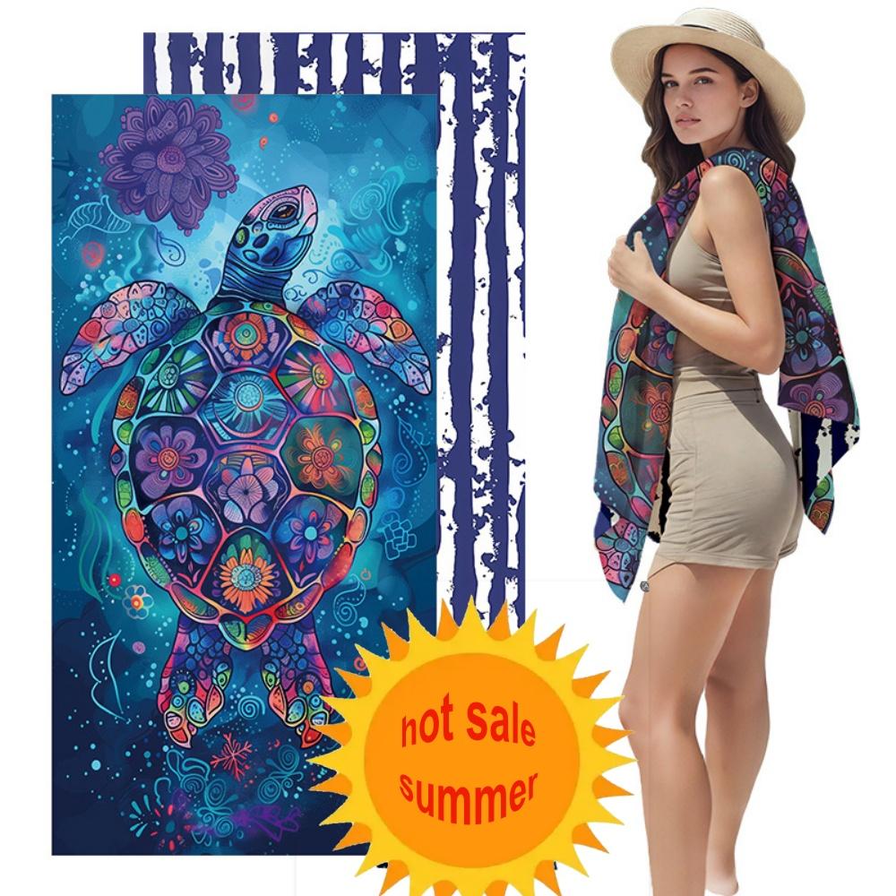 Bohemian Sea Turtle Print Beach Towel Soft Absorbent Microfiber Towel for Men Women Summer Beach Pool Camping Gym Yoga Travel