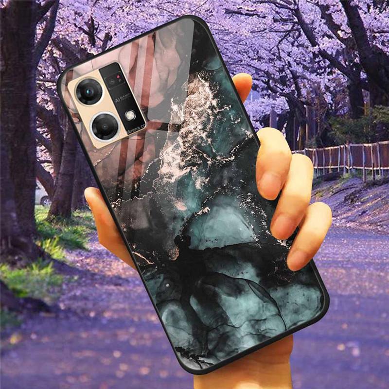 For Oppo Reno7 4G Case Fashion Tempered Glass Moon Star Bumper Cases for Oppo Reno 7 4G Phone Cases CPH2363 Luxury Funda Capa