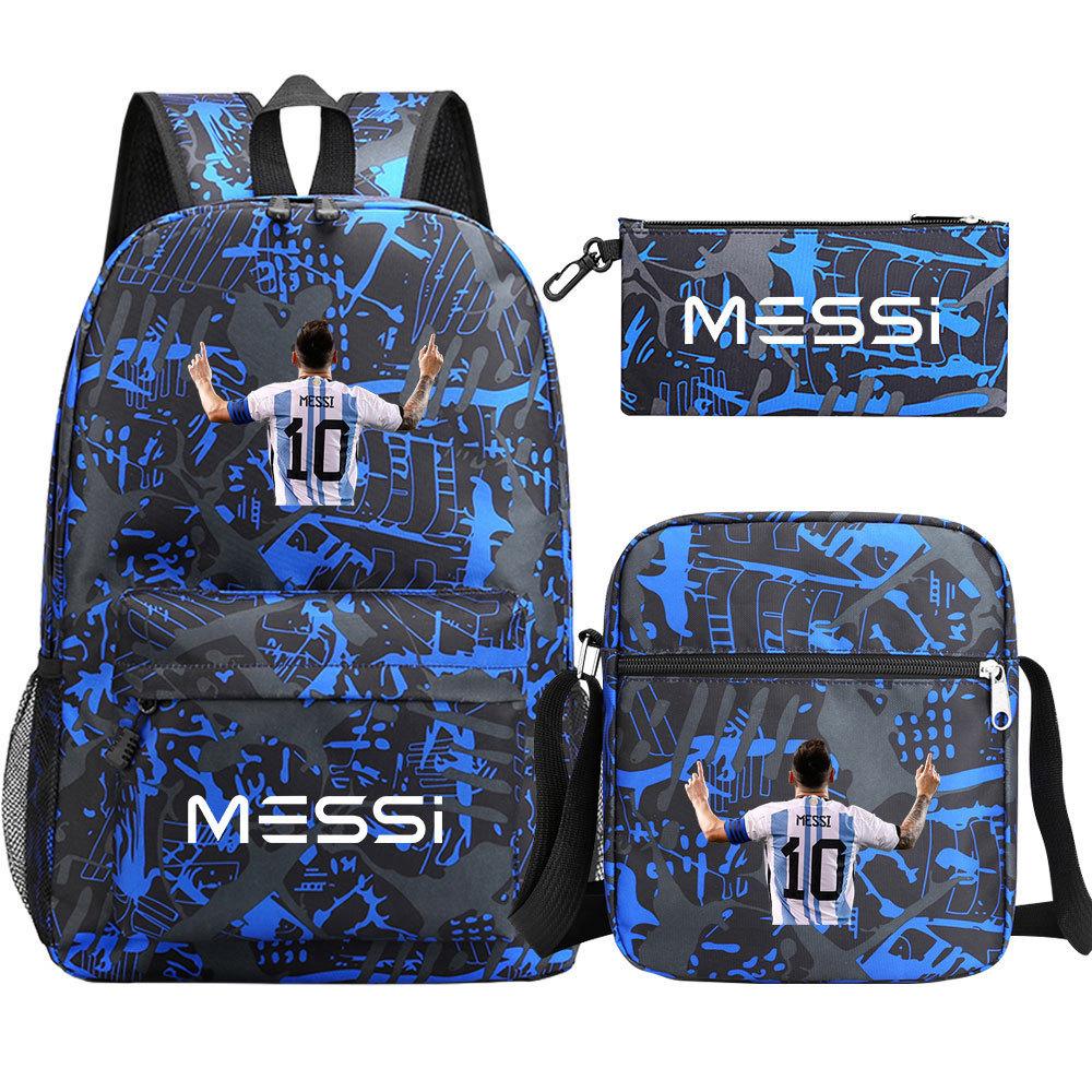 Football Star Print Youth Primary And Secondary School Students Schoolbag Three-Piece Set Men'S And Women'S Backpack
