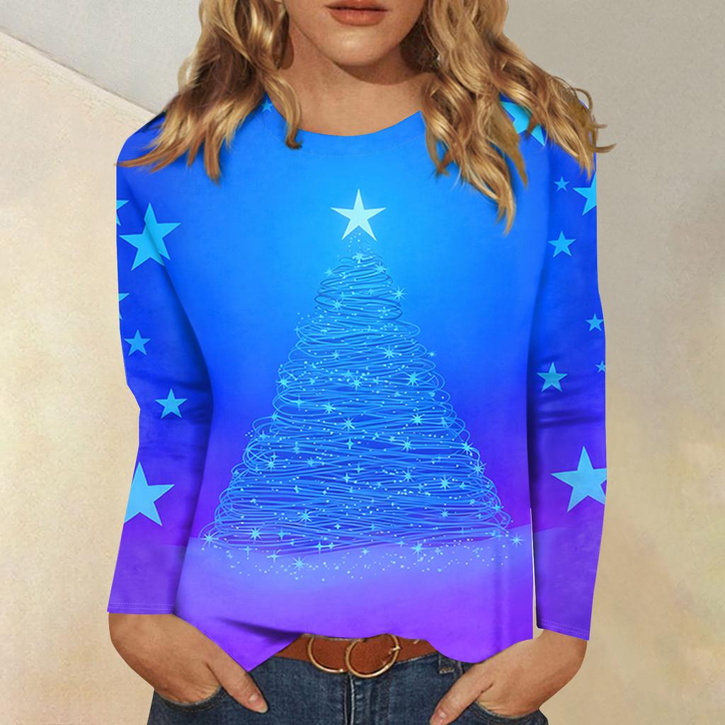 Women's Loose Comfortable Casual Fashion V-Neck Christmas Print Long Sleeve Hoodie