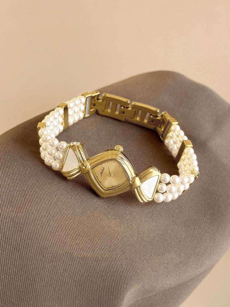 Luxury High-end Quartz Women Watch Rhombus Dial Pearl Bracelet Wristwatch Elegant Vintage Ladies Dress Watches Reloj De Mujer