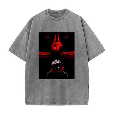 Manga Jujutsu Kaisen Ryomen Sukuna Printed Tee Men Women Clothing Washed Cotton T-shirt Casual Oversized T Shirt Harajuku Tshirt