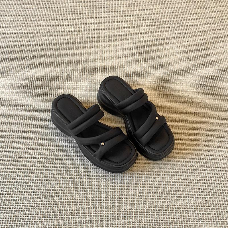 

Great good to wear thick-soled cool slippers for women s summer new outer wear casual soft-soled sandals one-word soft-soled slippers 35 чёрный