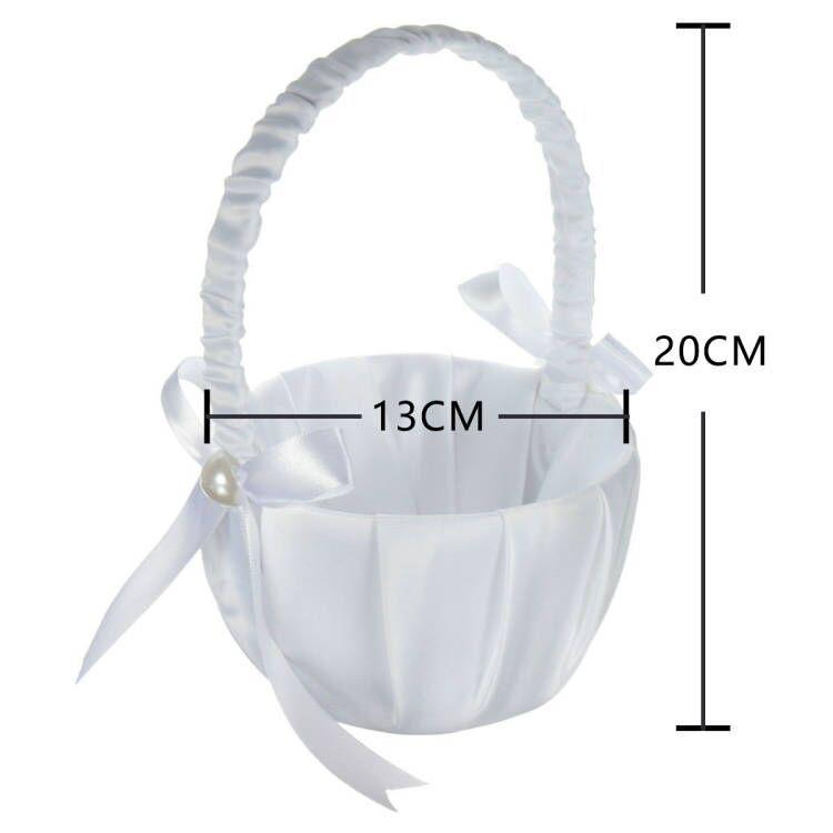 Panier de demoiselle d'honneur en satin blanc perlé avec nœud