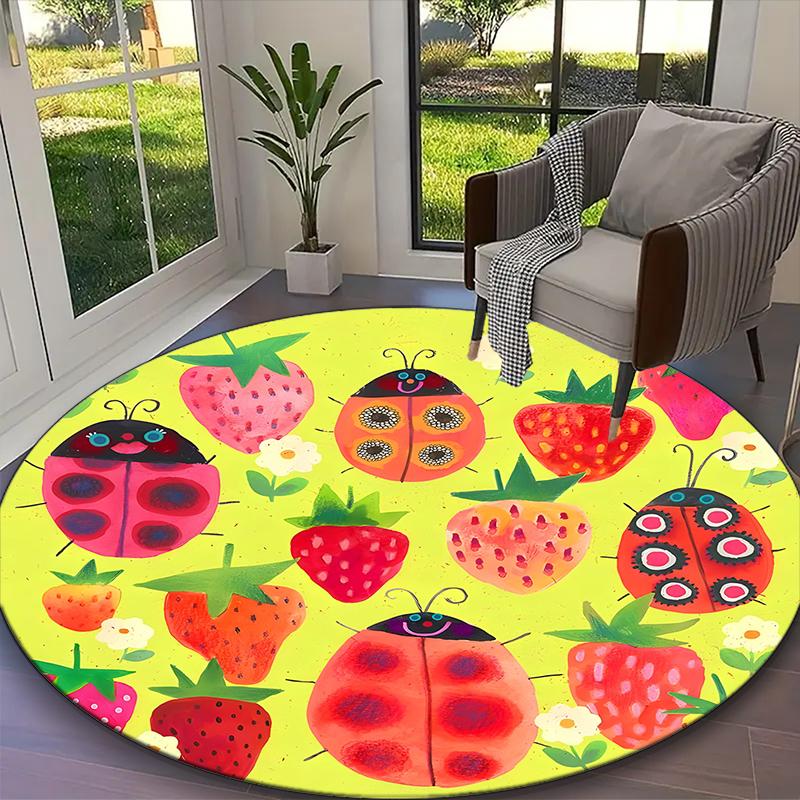 1pc Diamond Strawberry Rug, Digital Printed Home Chair Sofa Mat, Durable Office Round Carpet, Beautiful Festival Decorations